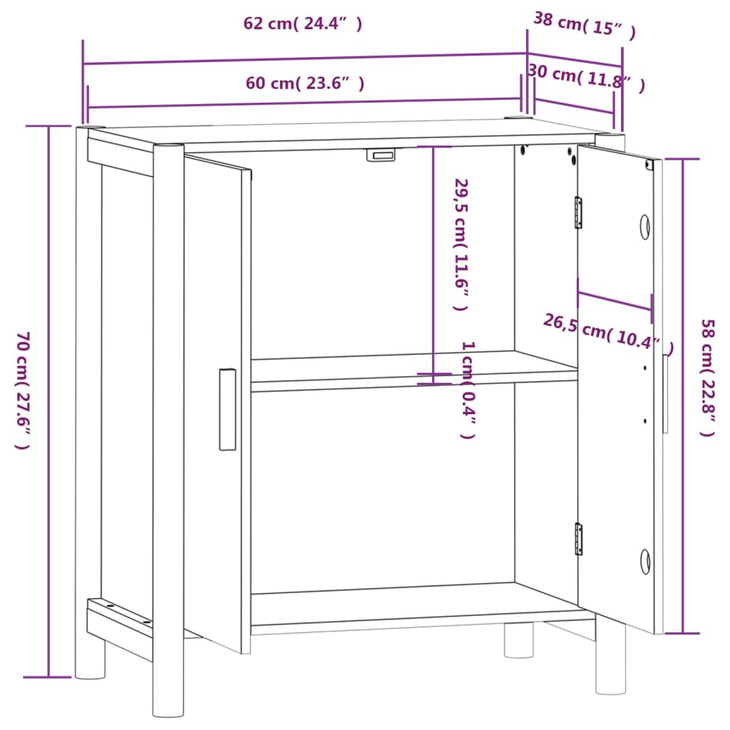 Dressoir 62x38x70 cm bewerkt hout wit - AllerleiShop