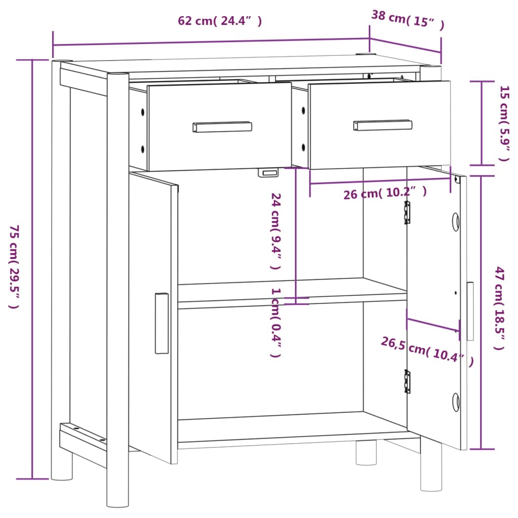 Dressoir 62x38x75 cm bewerkt hout wit - AllerleiShop