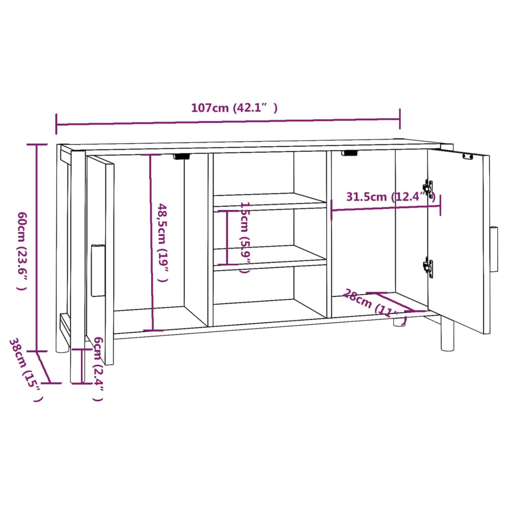 Dressoir 107x38x60 cm bewerkt hout wit - AllerleiShop