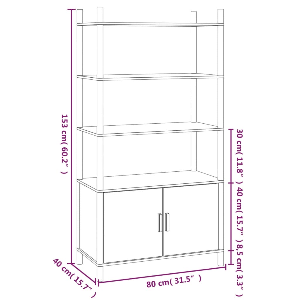 Hoge kast 80x40x153 cm bewerkt hout wit - AllerleiShop