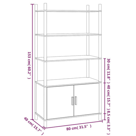 Hoge kast 80x40x153 cm bewerkt hout zwart - AllerleiShop