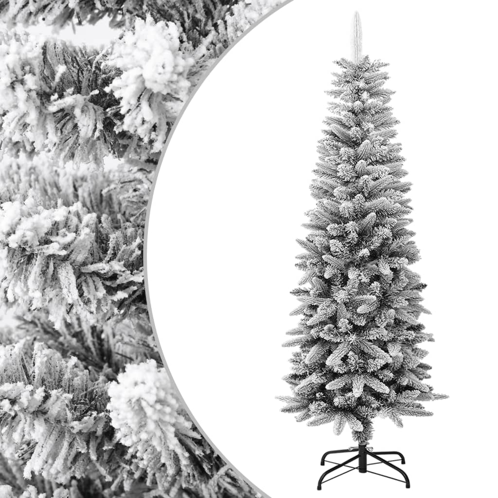 Kunstkerstboom met sneeuw smal 150 cm PVC en PE - AllerleiShop