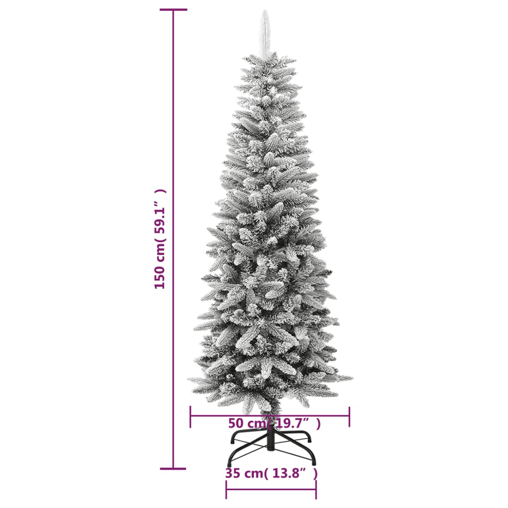 Kunstkerstboom met sneeuw smal 150 cm PVC en PE - AllerleiShop