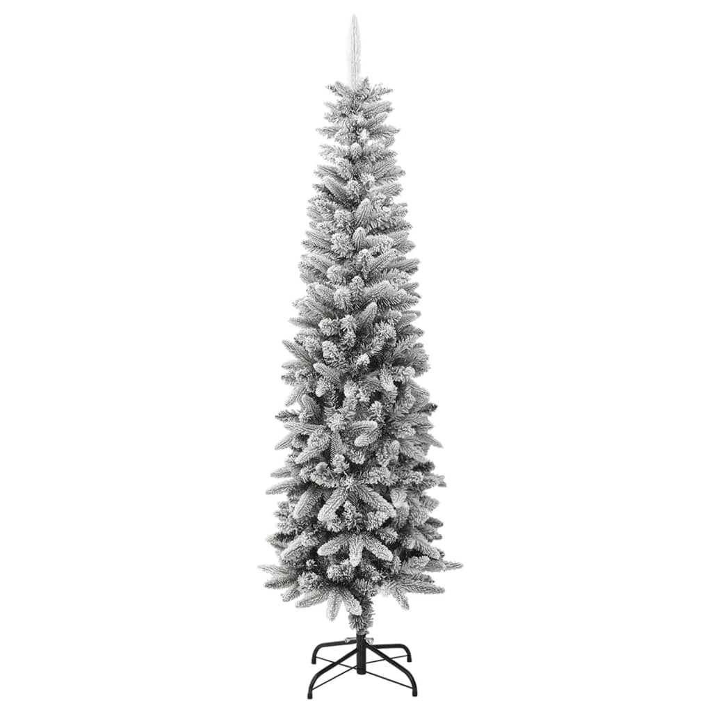 Kunstkerstboom met sneeuw smal 210 cm PVC en PE - AllerleiShop