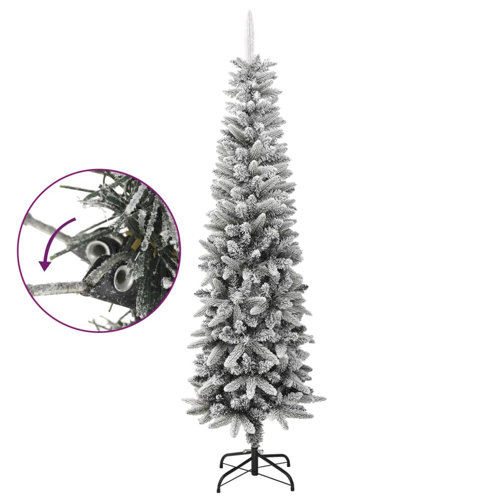 Kunstkerstboom met sneeuw smal 210 cm PVC en PE - AllerleiShop