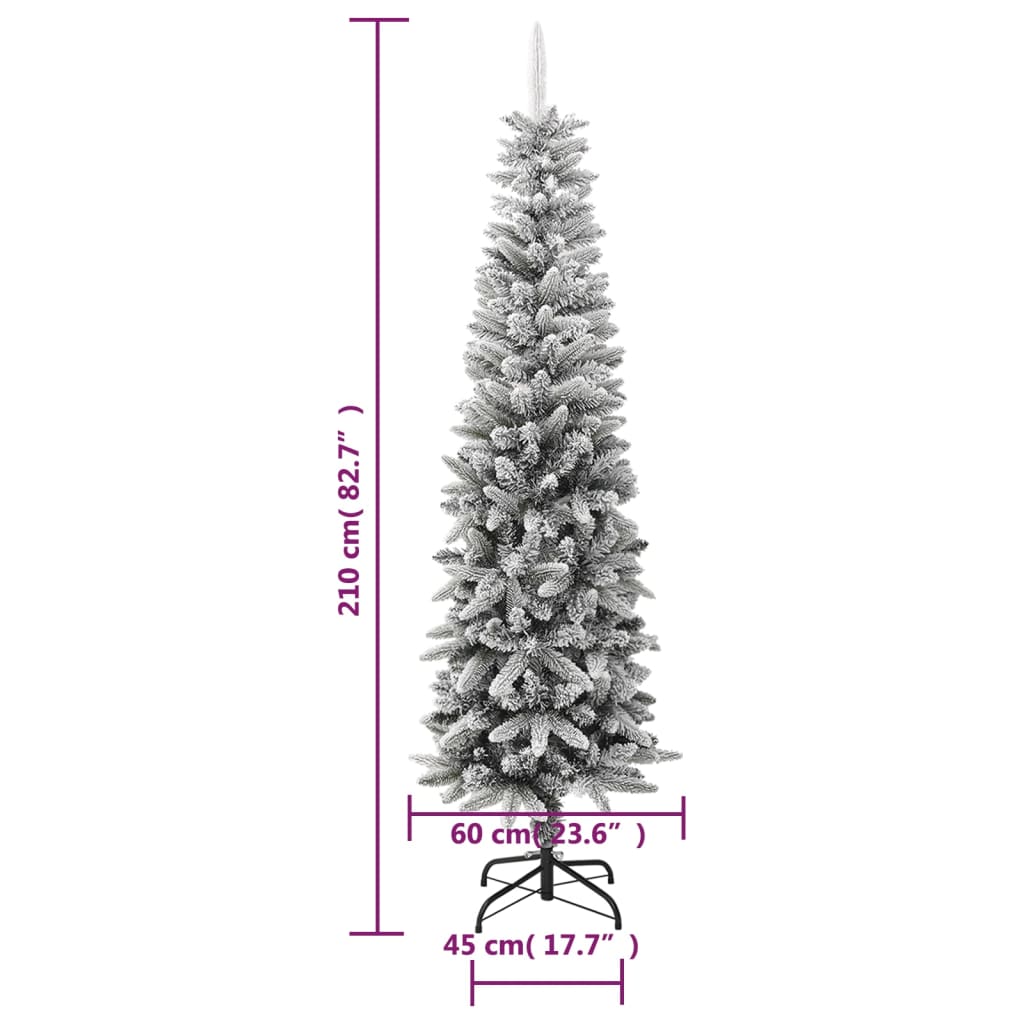 Kunstkerstboom met sneeuw smal 210 cm PVC en PE - AllerleiShop