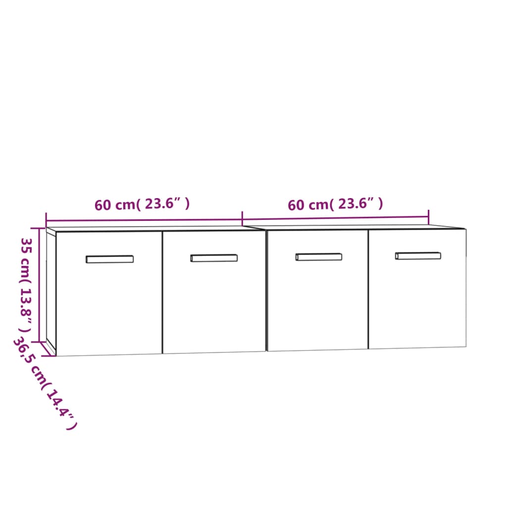 Wandkasten 2 st 60x36,5x35 cm bewerkt hout gerookt eikenkleurig