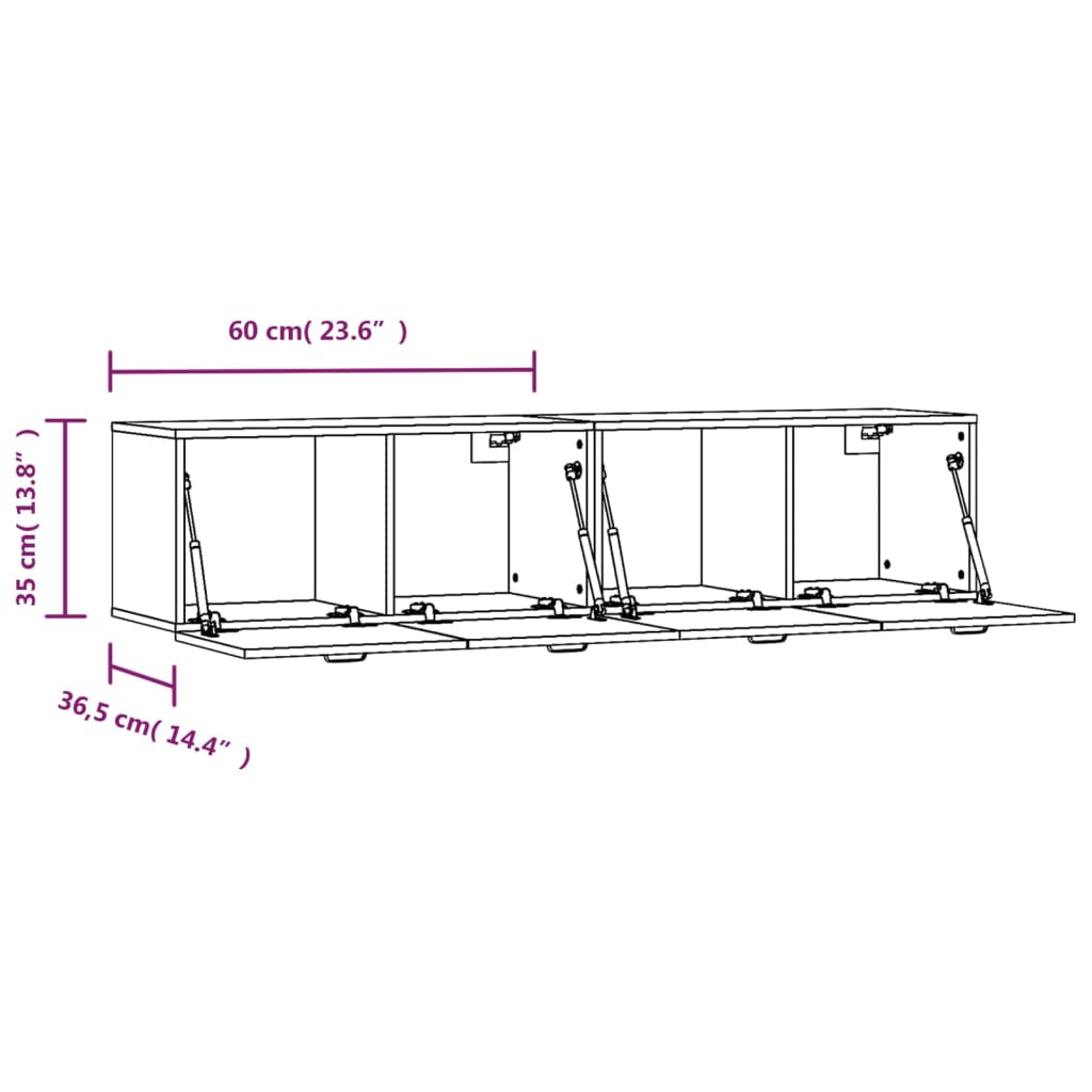 Wandkasten 2 st 60x36,5x35 cm bewerkt hout zwart