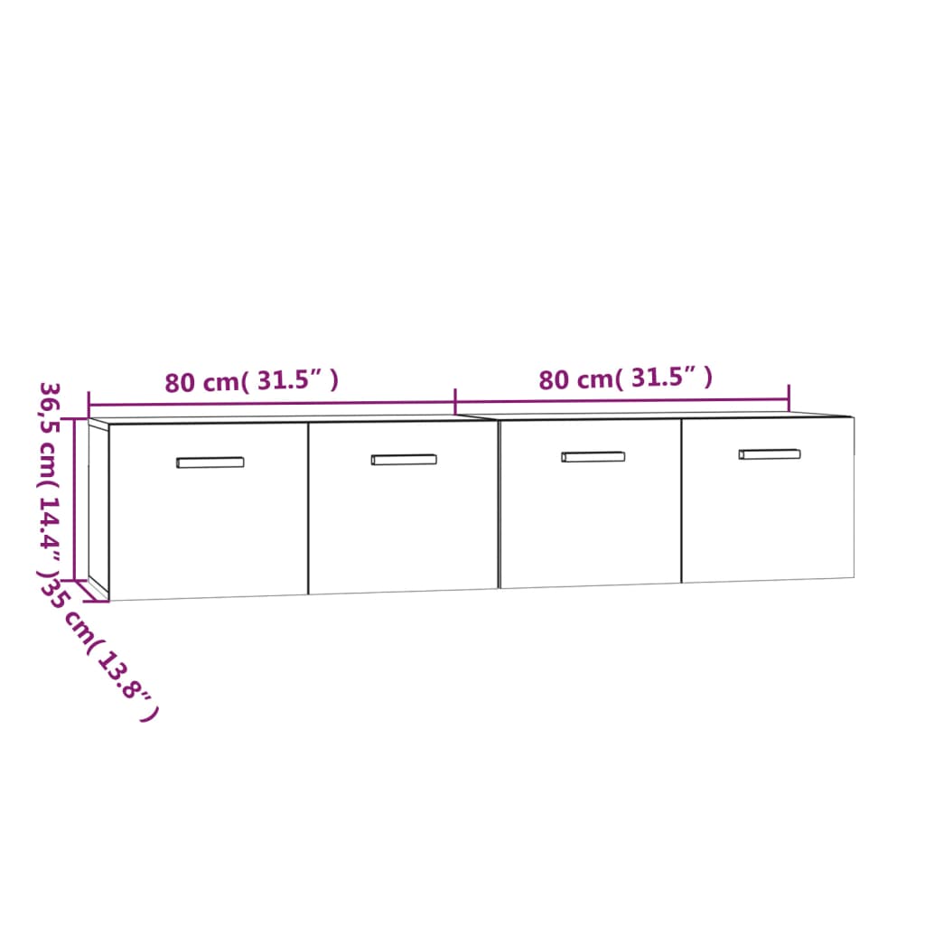 Wandkasten 2 st 80x35x36,5 cm bewerkt hout gerookt eikenkleur