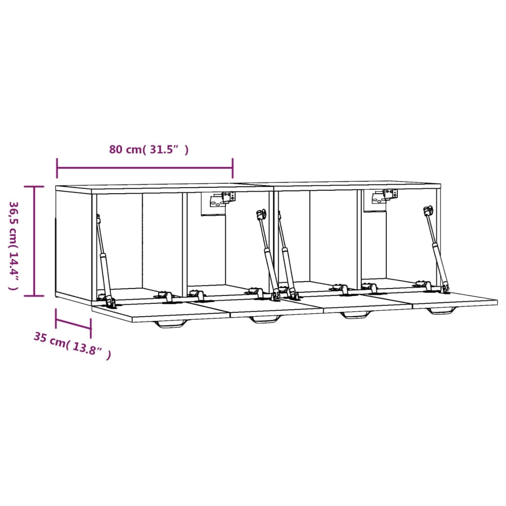 Wandkasten 2 st 80x36,5x35 cm bewerkt hout hoogglans wit