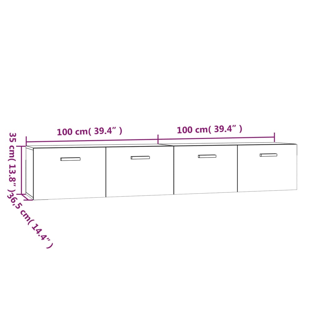 Wandkasten 2 st 100x36,5x35 cm bewerkt hout bruin eikenkleur