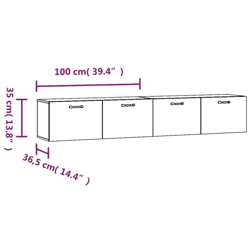 Wandkasten 2 st 100x36,5x35 cm bewerkt hout zwart