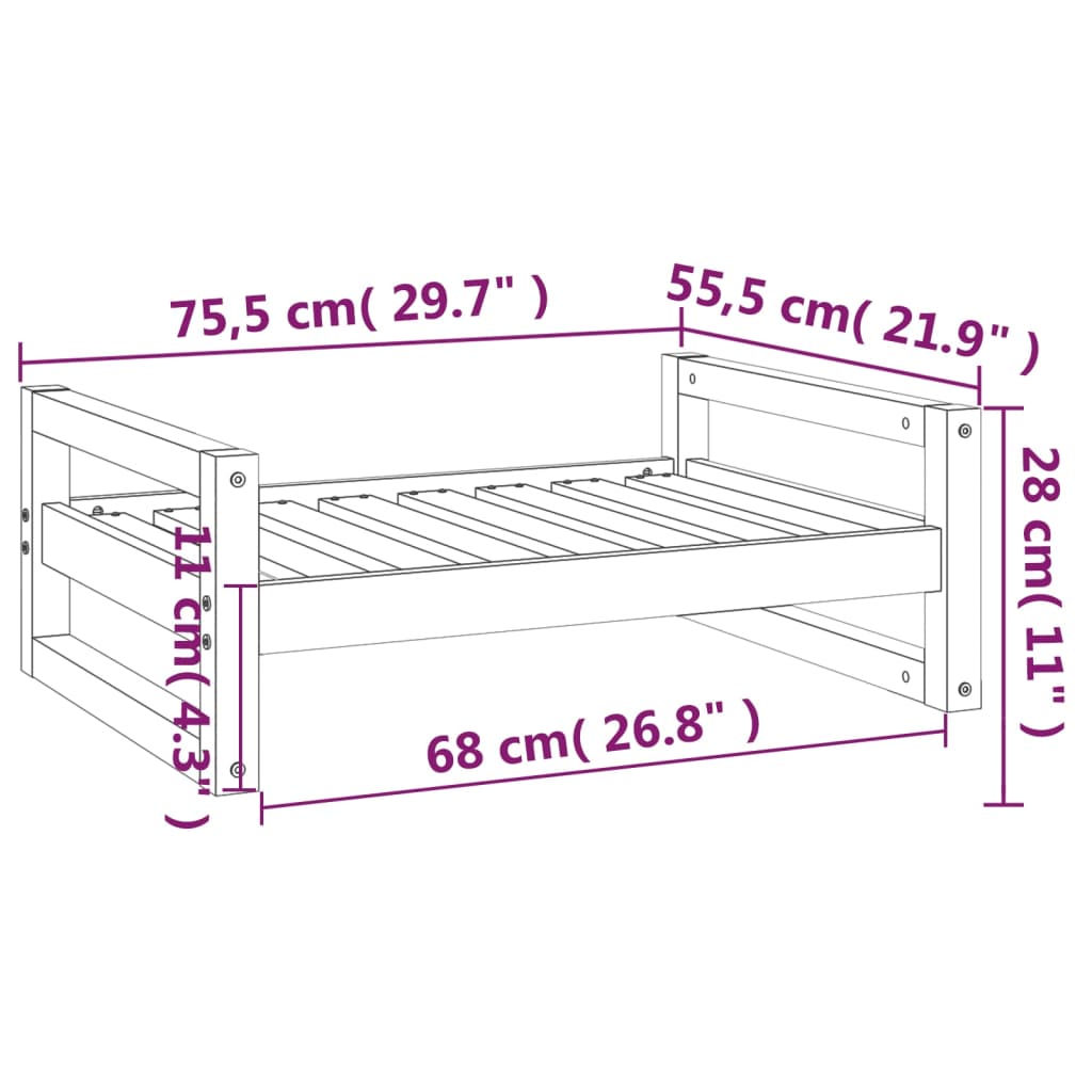 Hondenmand 75,5x55,5x28 cm massief grenenhout wit - AllerleiShop