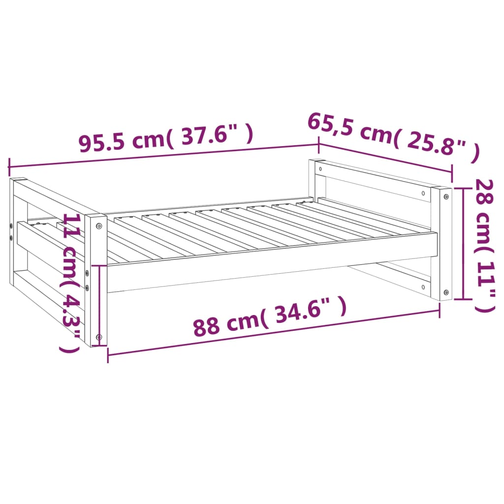 Hondenmand 95,5x65,5x28 cm massief grenenhout wit - AllerleiShop