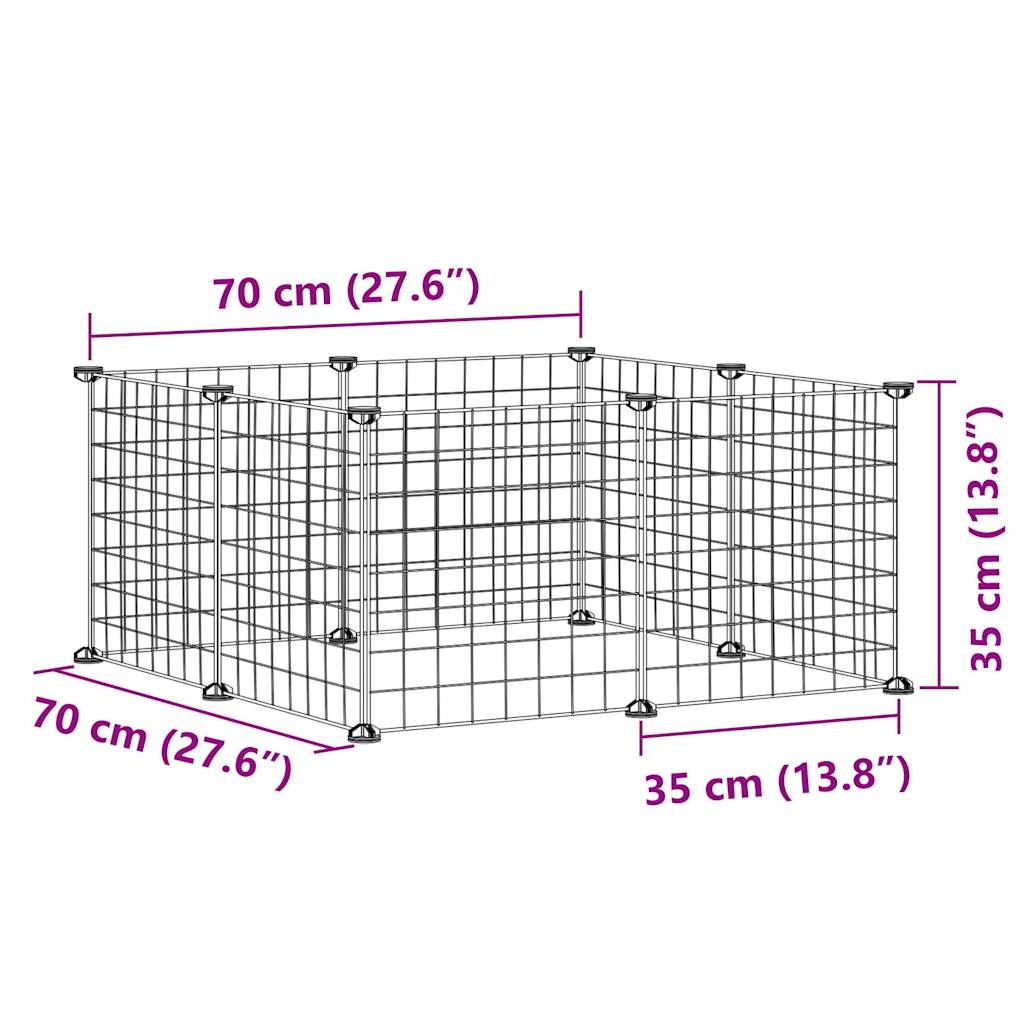 Huisdierenkooi met 8 panelen 35x35 cm staal zwart