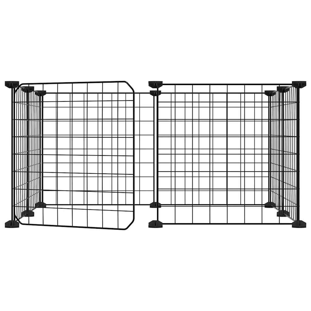 Huisdierenkooi met deur 8 panelen 35x35 cm staal zwart