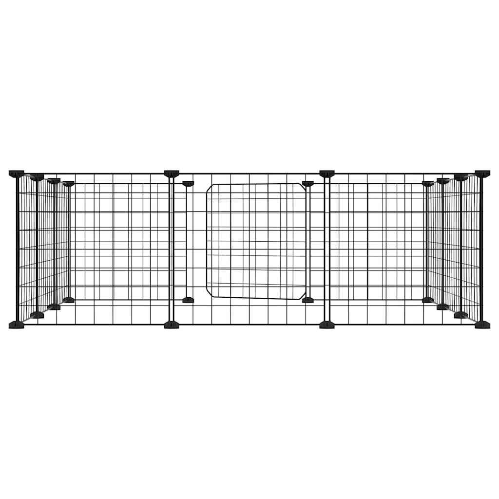 Huisdierenkooi met deur 12 panelen 35x35 cm staal zwart