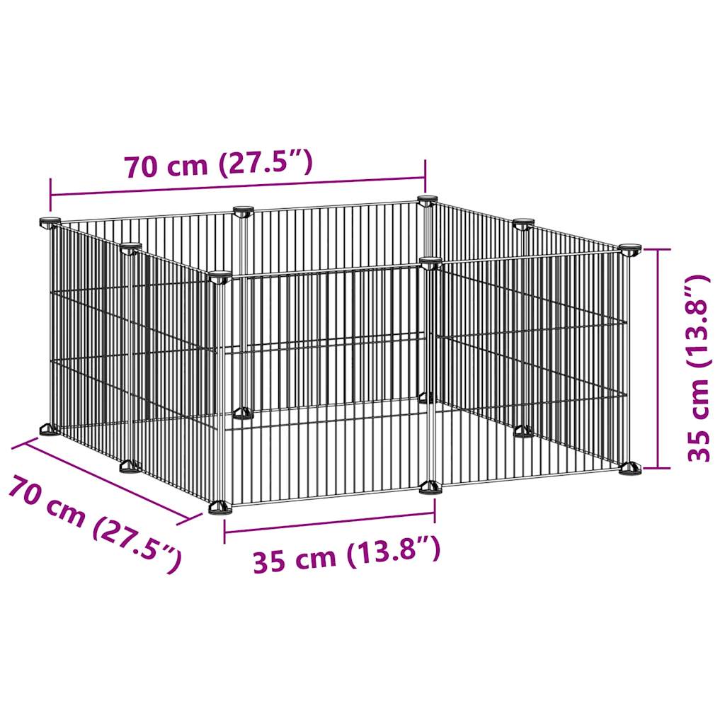 Huisdierenkooi met 8 panelen 35x35 cm staal zwart