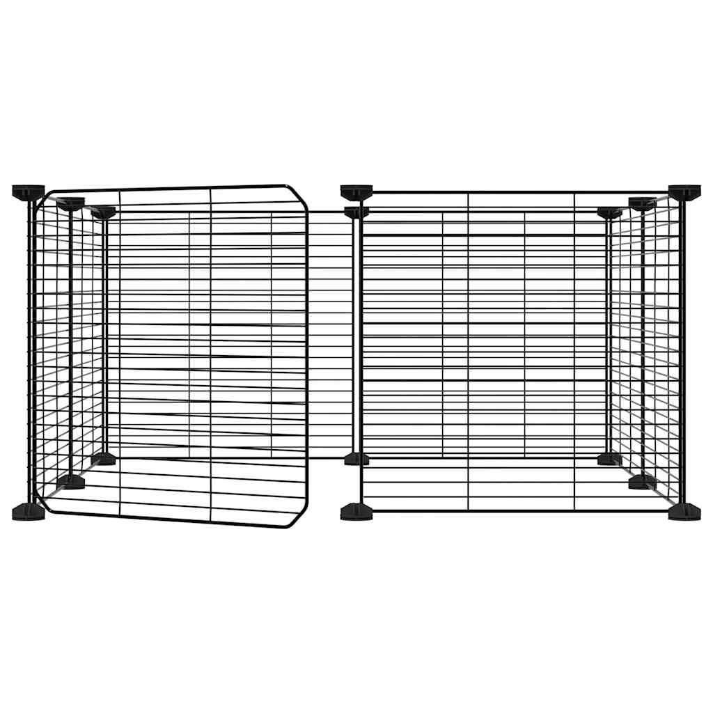 Huisdierenkooi met deur 8 panelen 35x35 cm staal zwart