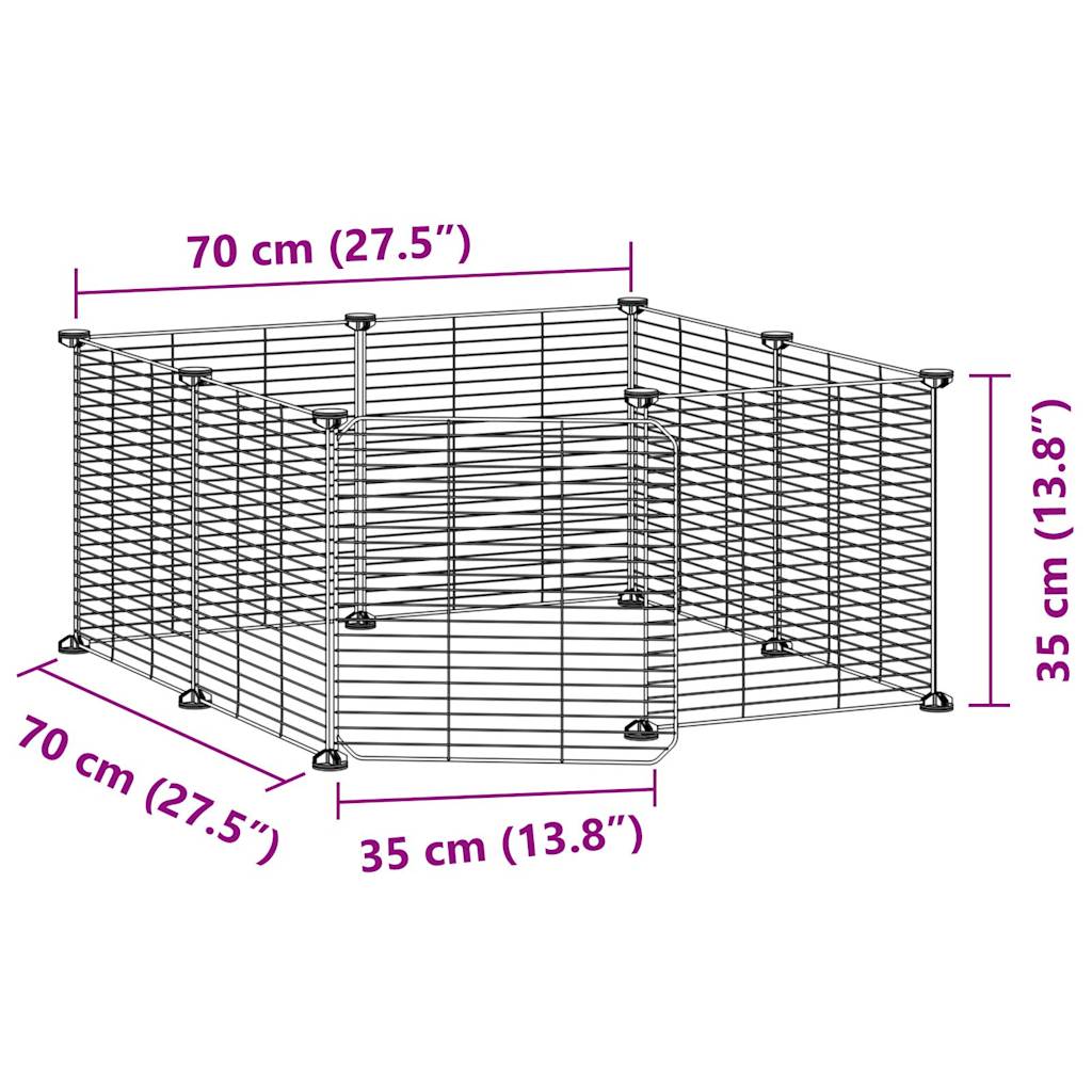 Huisdierenkooi met deur 8 panelen 35x35 cm staal zwart