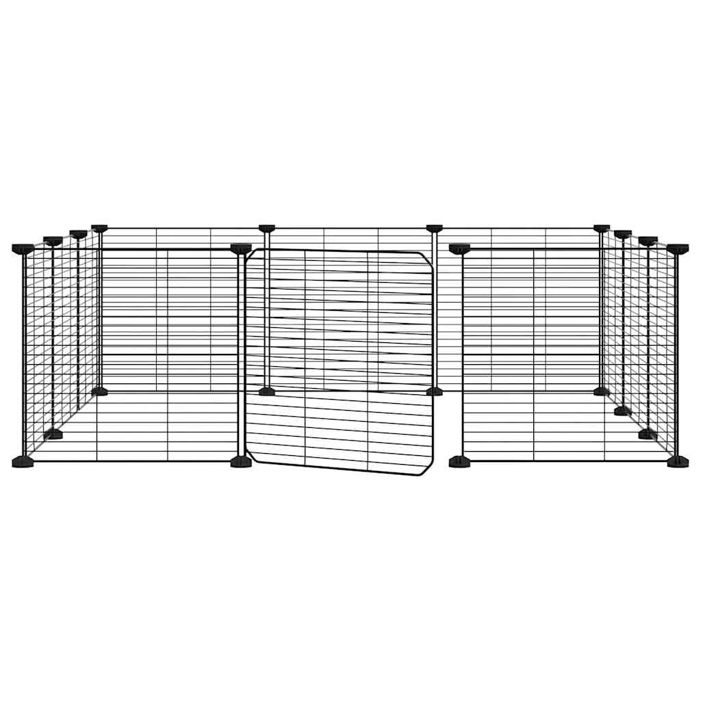 Huisdierenkooi met deur 12 panelen 35x35 cm staal zwart