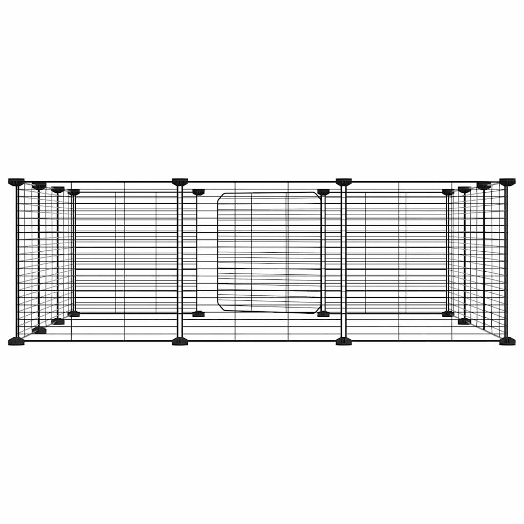 Huisdierenkooi met deur 12 panelen 35x35 cm staal zwart