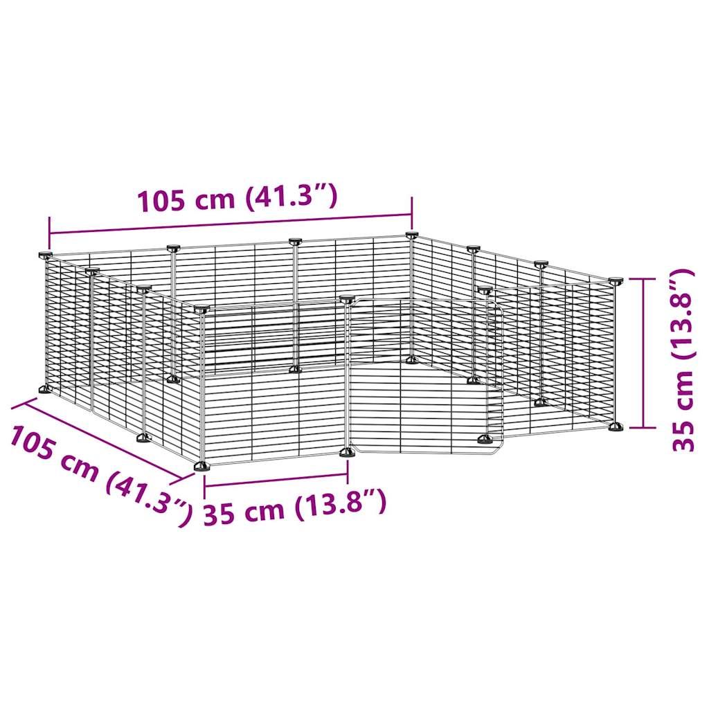 Huisdierenkooi met deur 12 panelen 35x35 cm staal zwart