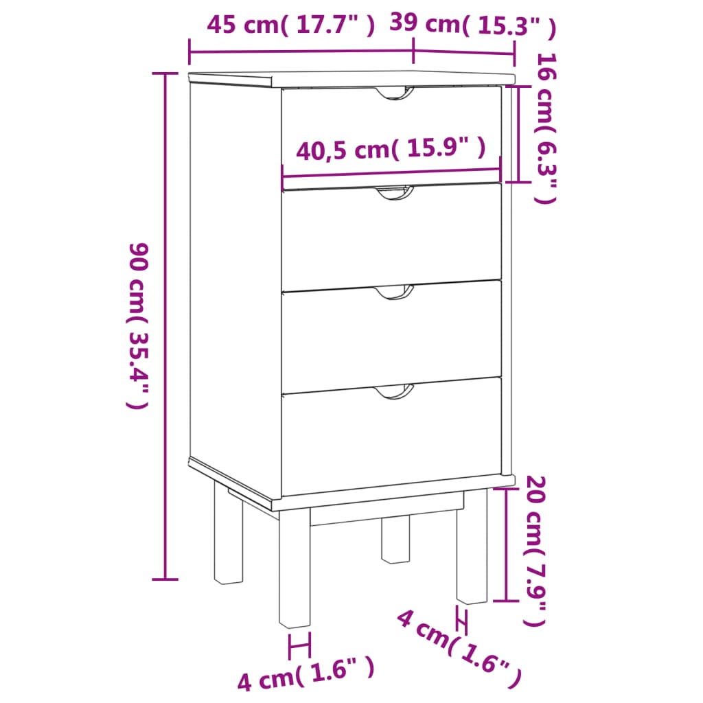 Ladekast OTTA 45x39x90 cm massief grenenhout - AllerleiShop