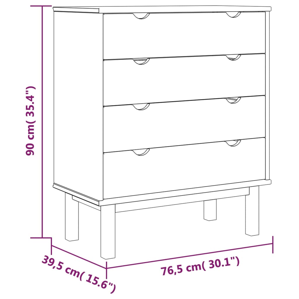 Ladekast OTTA 76,5x39,5x90 cm massief grenenhout - AllerleiShop