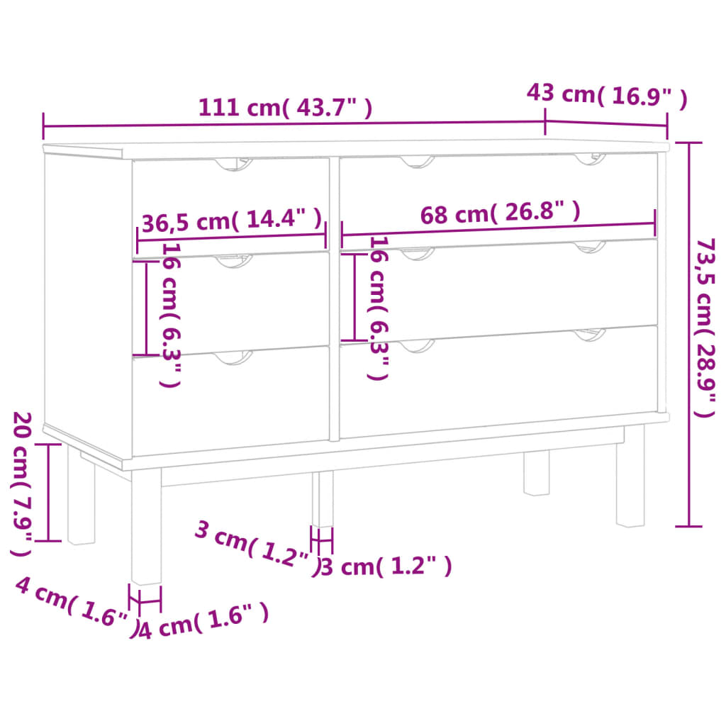 Ladekast OTTA 111x43x73,5 cm massief grenenhout - AllerleiShop