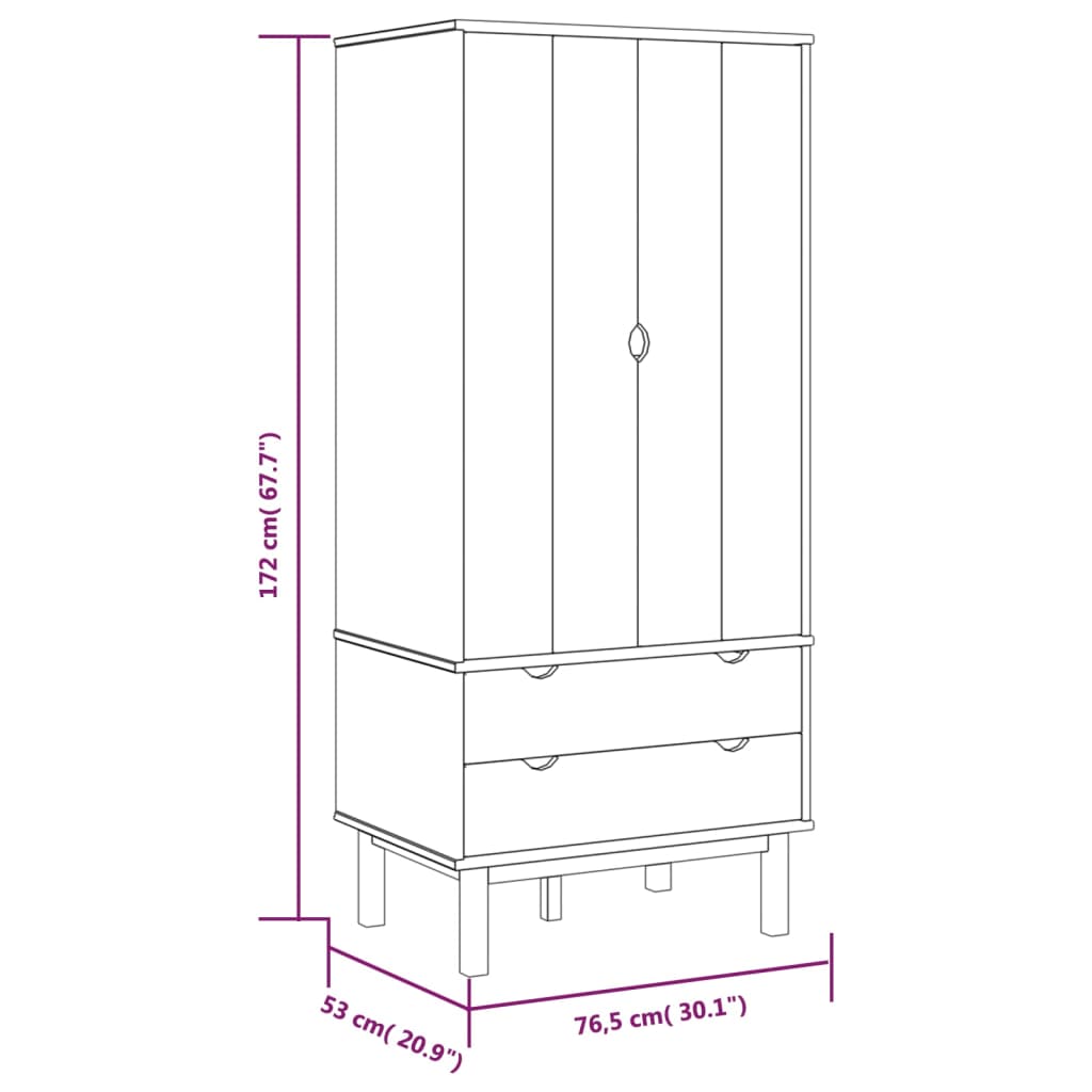 Kledingkast OTTA 76,5x53x172 cm massief grenenhout - AllerleiShop