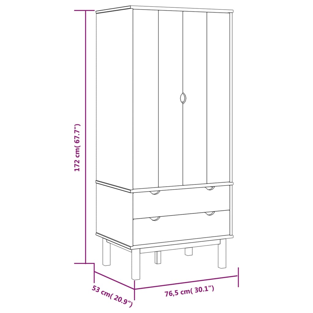 Kledingkast OTTA 76,5x53x172 cm massief grenenhout bruin en wit - AllerleiShop