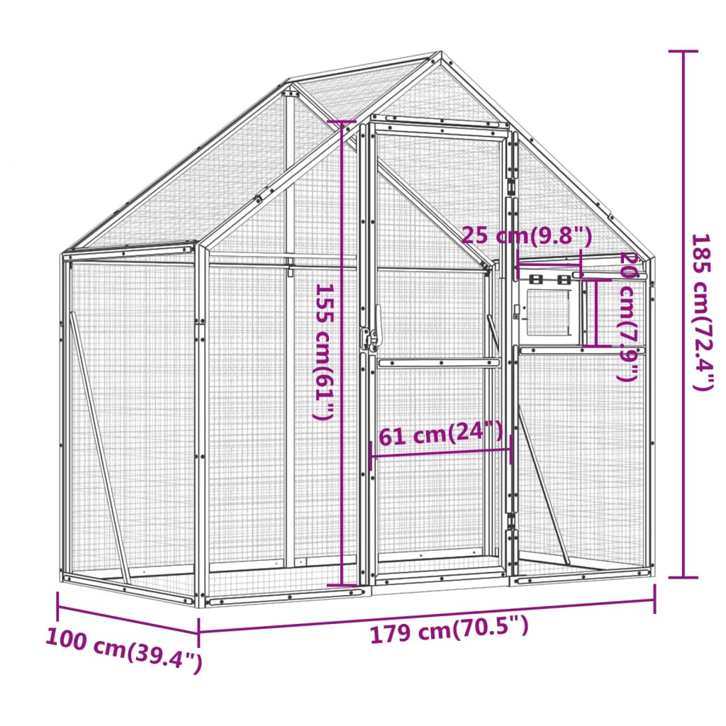 Volière 179x100x185 m aluminium antracietkleurig