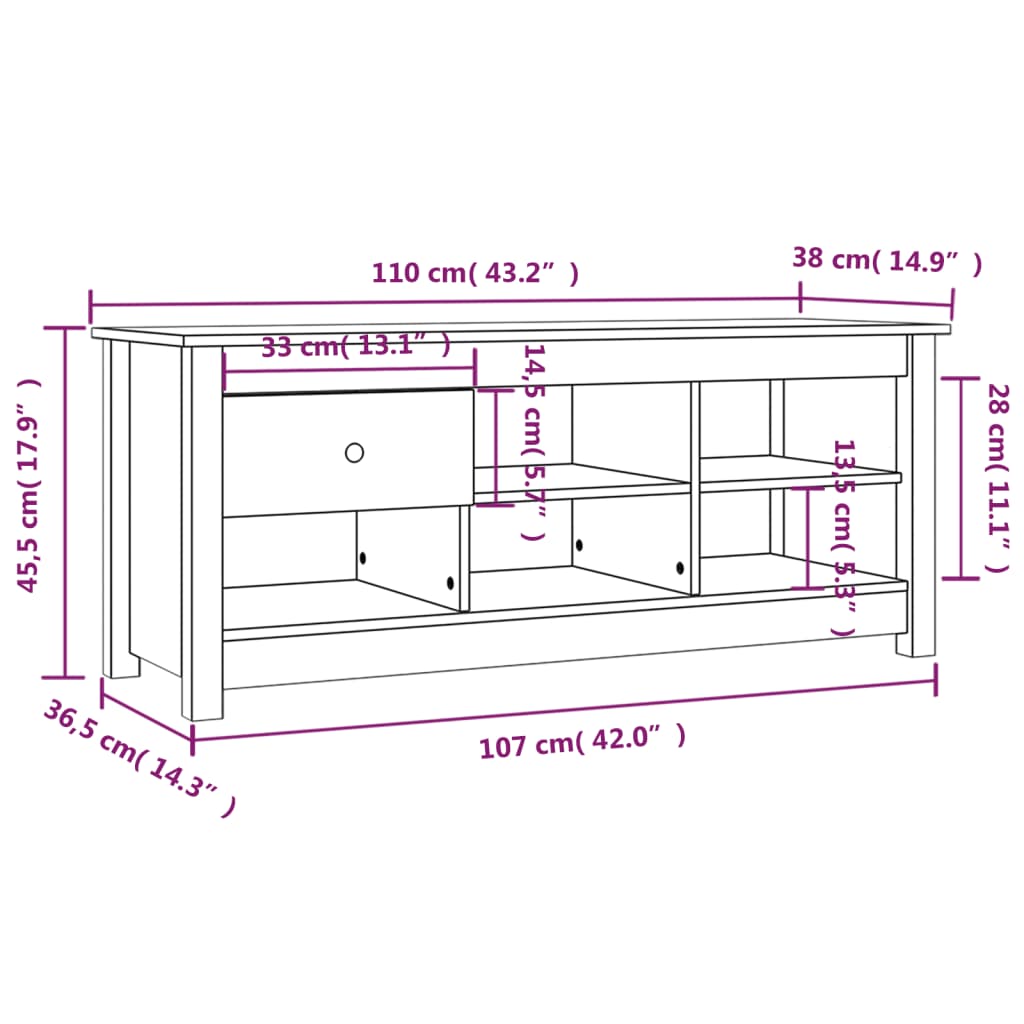 Schoenenkast 110x38x45,5 cm massief grenenhout wit - AllerleiShop