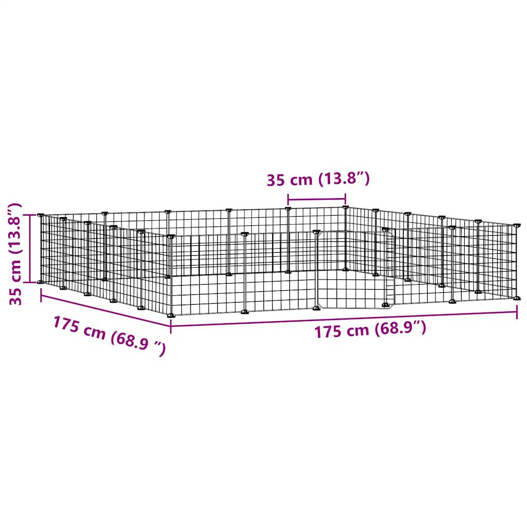 Huisdierenkooi met deur 20 panelen 35x35 cm staal zwart