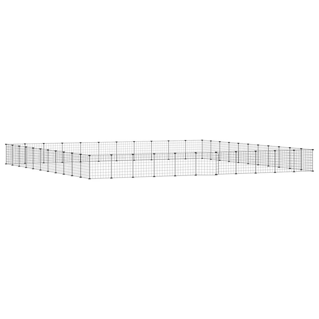 Huisdierenkooi met deur 44 panelen 35x35 cm staal zwart