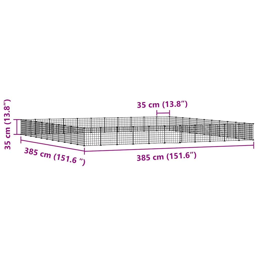 Huisdierenkooi met deur 44 panelen 35x35 cm staal zwart