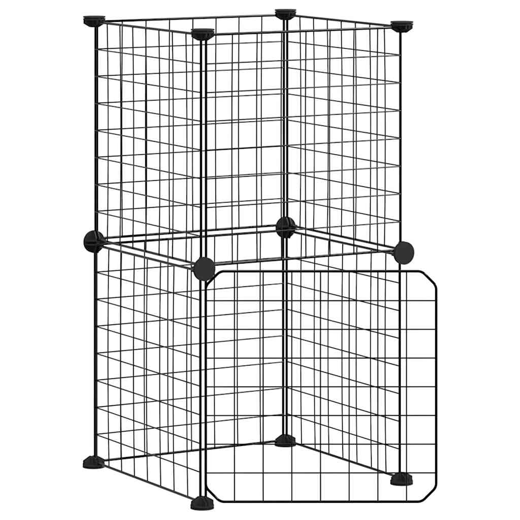 Huisdierenkooi met deur 8 panelen 35x35 cm staal zwart