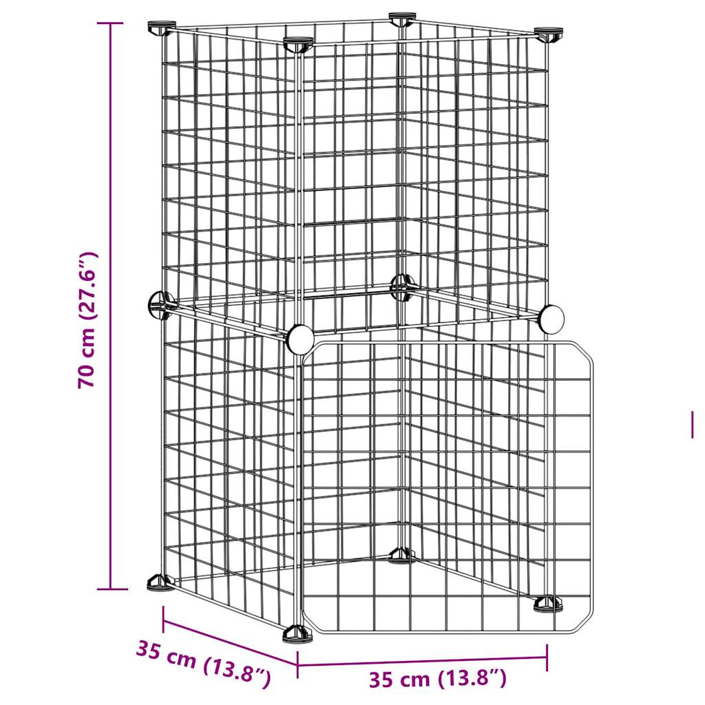 Huisdierenkooi met deur 8 panelen 35x35 cm staal zwart