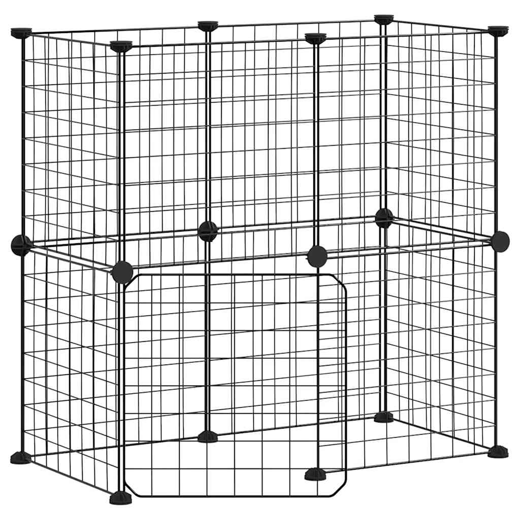 Huisdierenkooi met deur 12 panelen 35x35 cm staal zwart