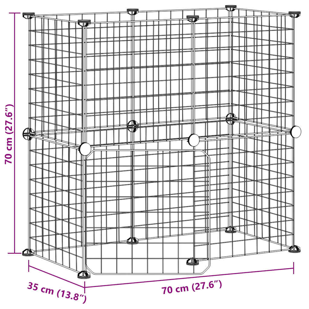 Huisdierenkooi met deur 12 panelen 35x35 cm staal zwart