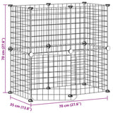 Huisdierenkooi met deur 12 panelen 35x35 cm staal zwart