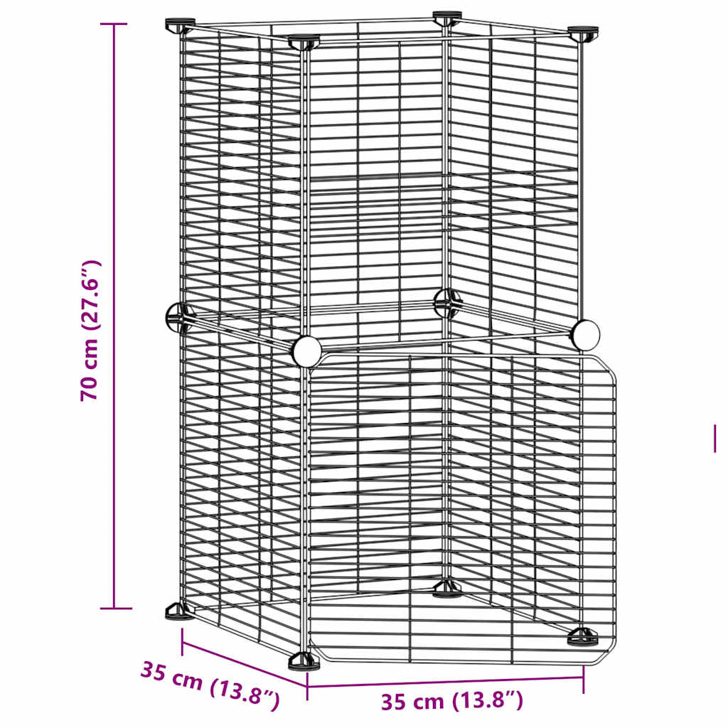 Huisdierenkooi met deur 8 panelen 35x35 cm staal zwart