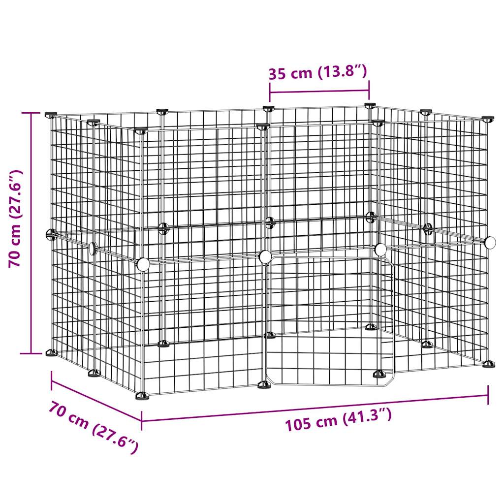 Huisdierenkooi met deur 20 panelen 35x35 cm staal zwart