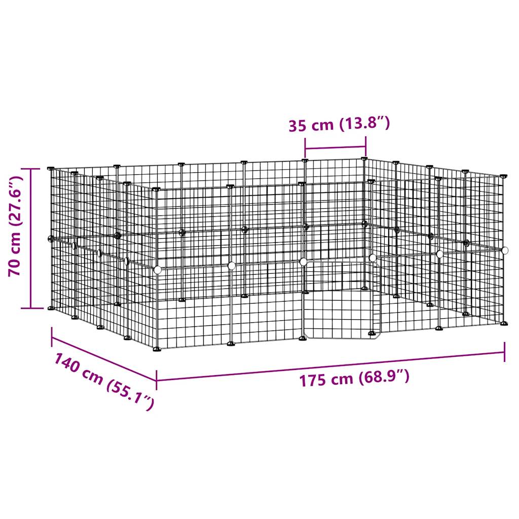 Huisdierenkooi met deur 36 panelen 35x35 cm staal zwart