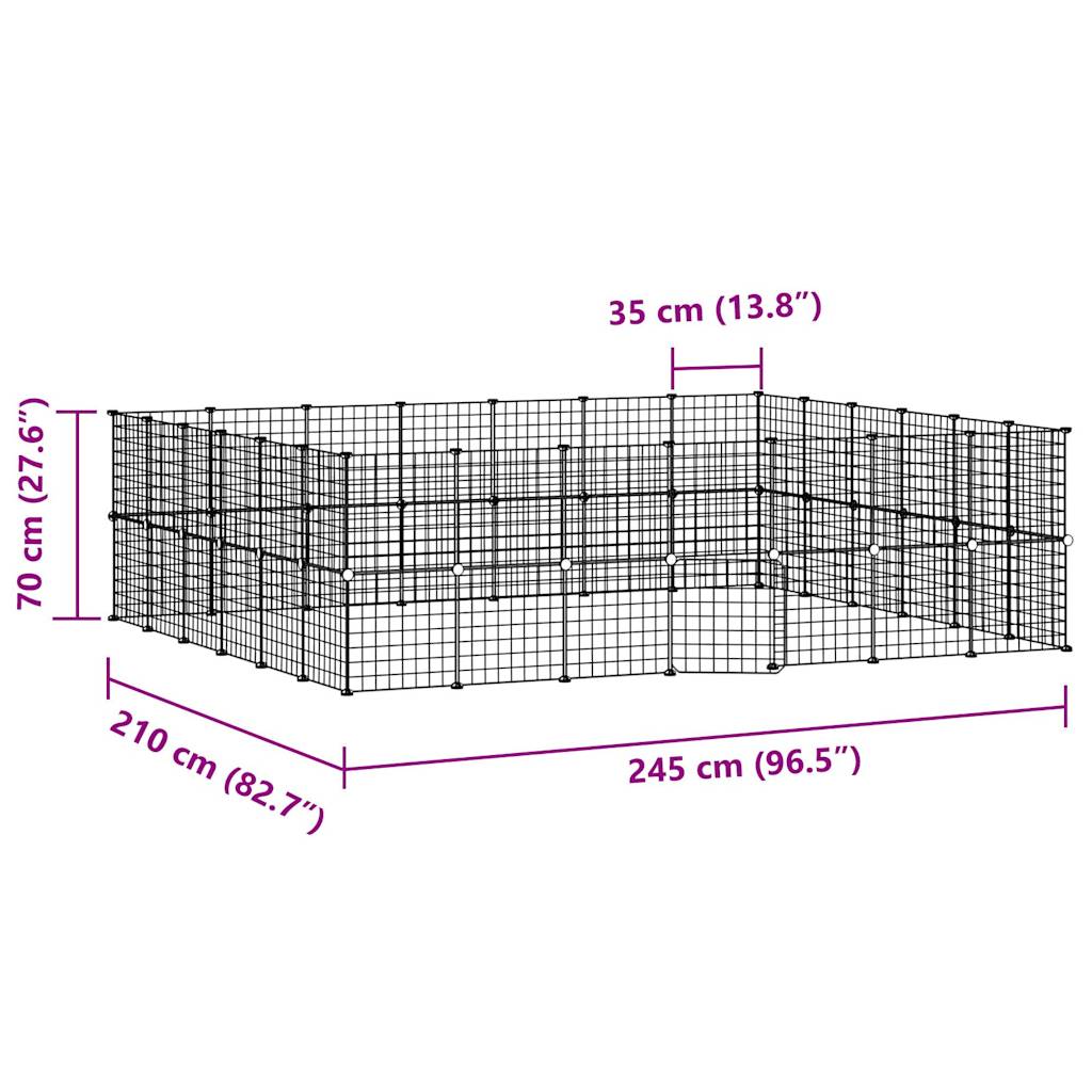 Huisdierenkooi met deur 52 panelen 35x35 cm staal zwart