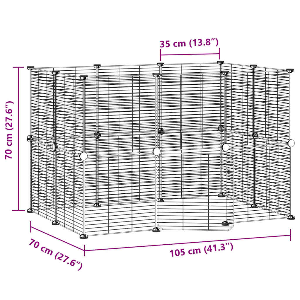 Huisdierenkooi met deur 20 panelen 35x35 cm staal zwart