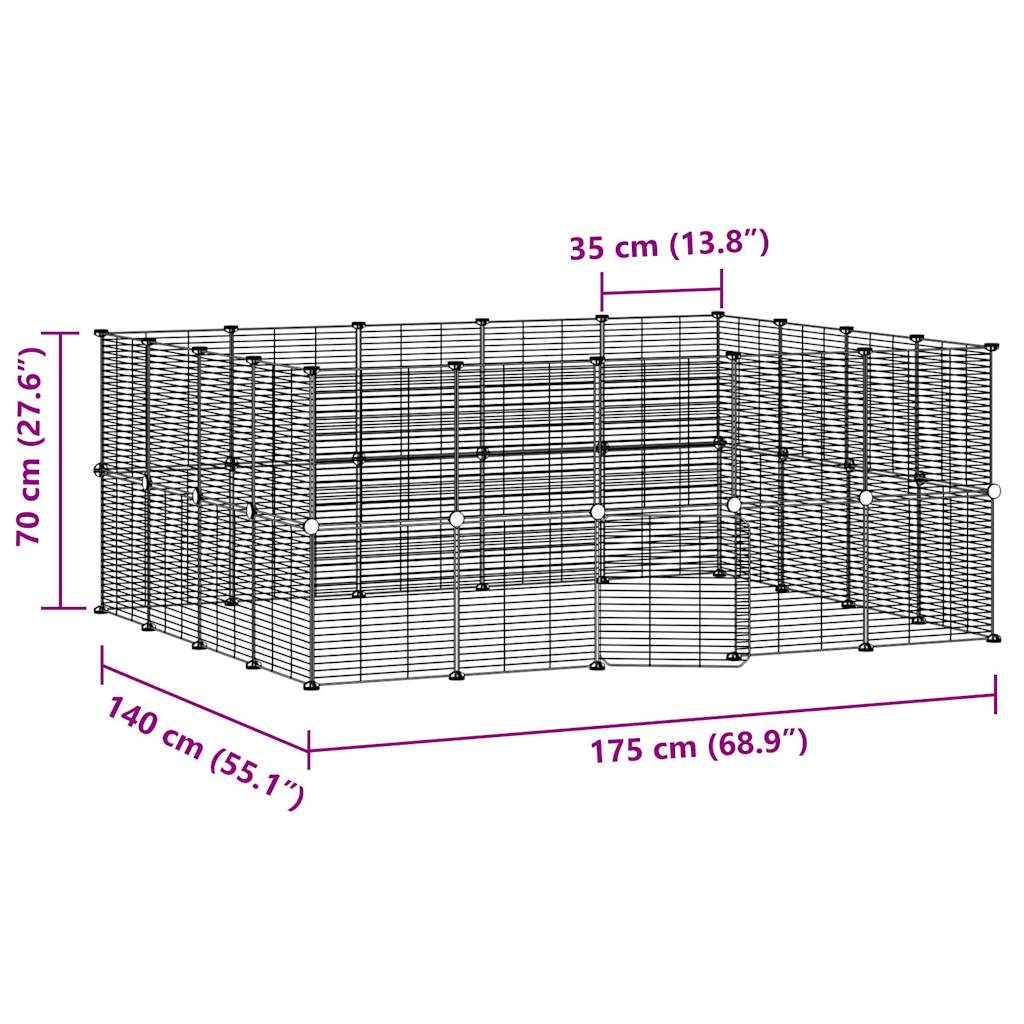Huisdierenkooi met deur 36 panelen 35x35 cm staal zwart