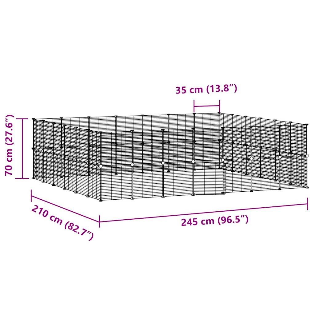 Huisdierenkooi met deur 52 panelen 35x35 cm staal zwart