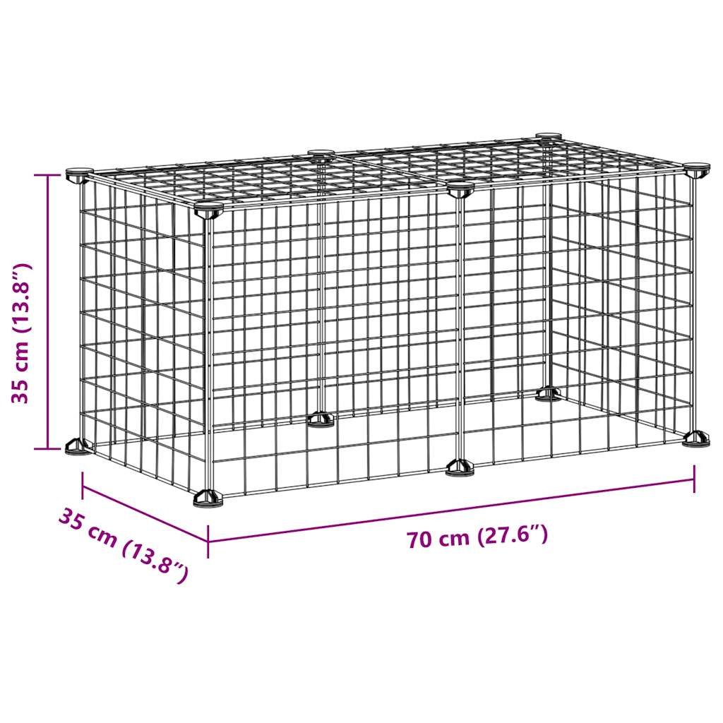 Huisdierenkooi met 8 panelen 35x35 cm staal zwart